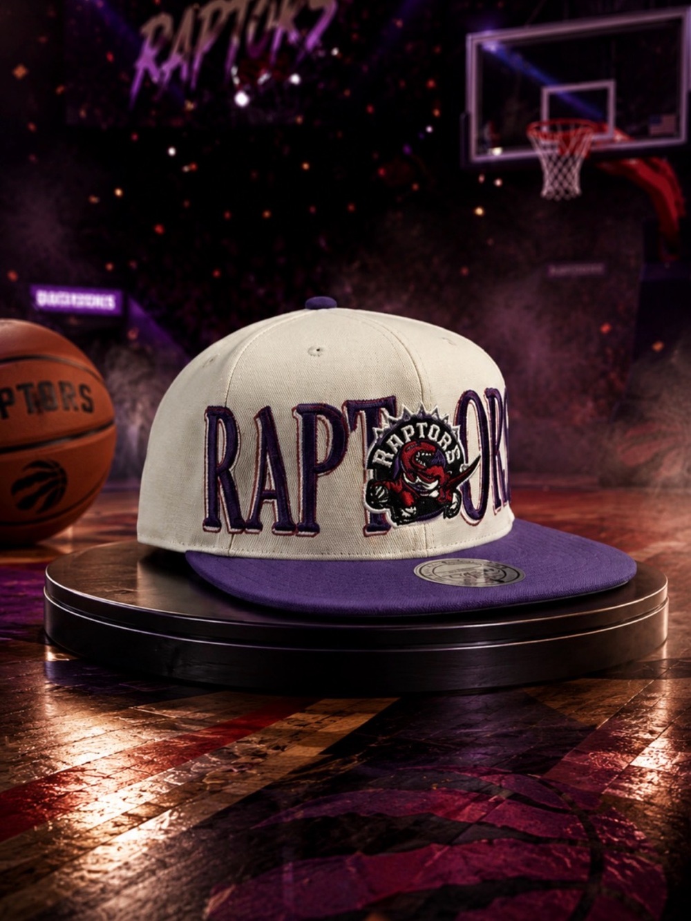 Toronto Raptors Mitchell & Ness Snapback Hat - Cream & Purple